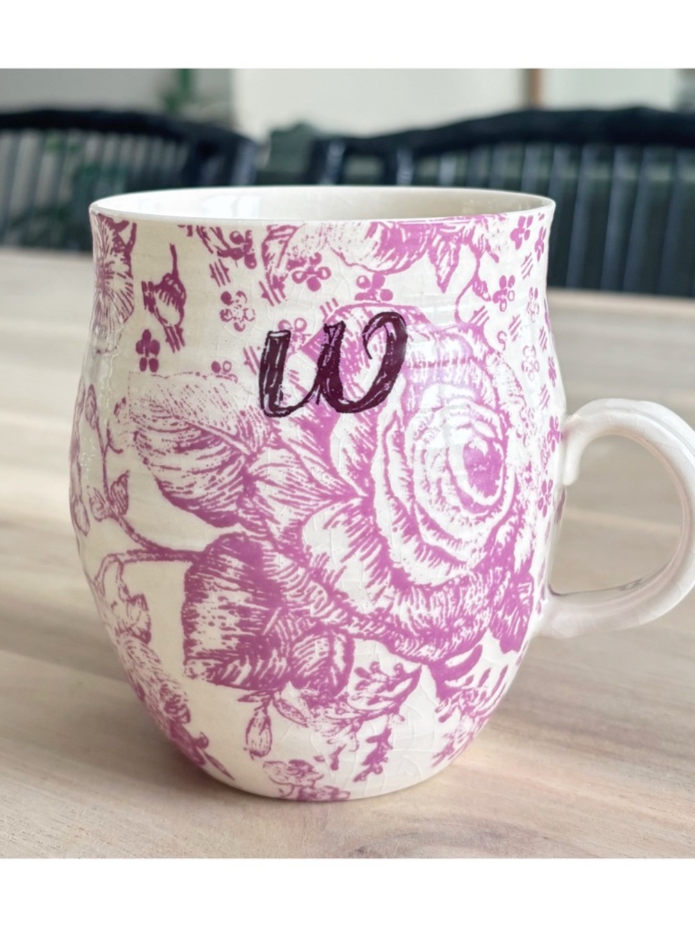 Anthropologie Pink Floral Ceramic Mug with Monogram - Picture 5 of 8